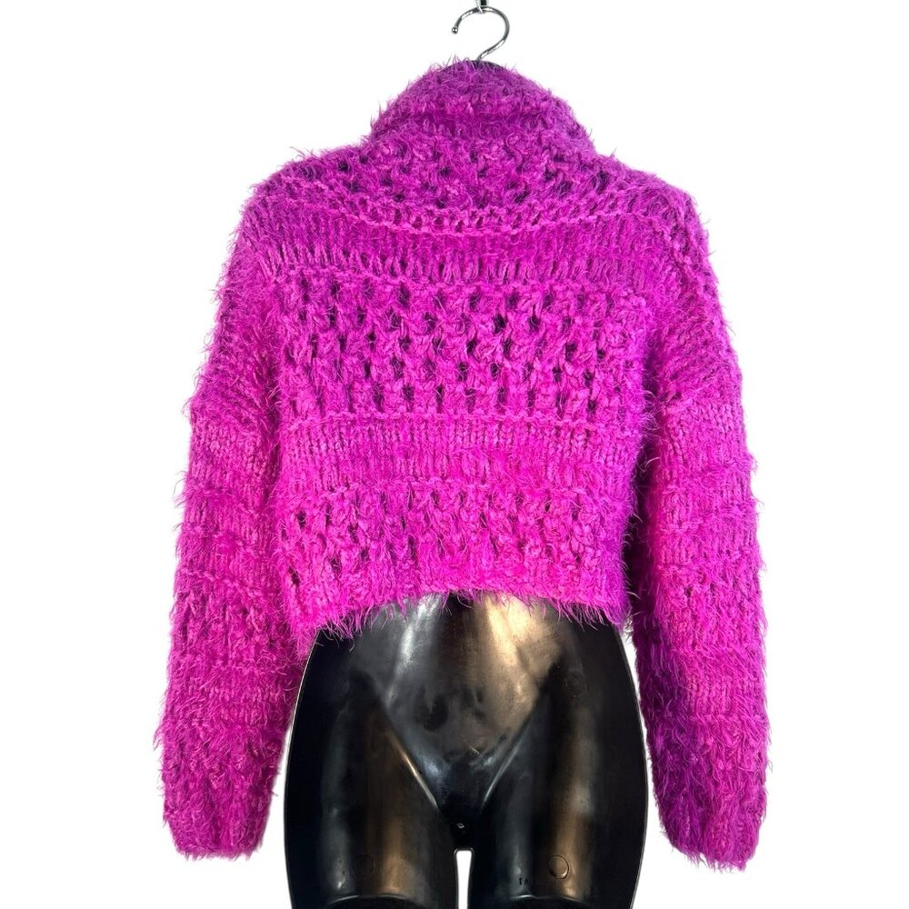 Free People Rustic In magenta box shape fuzzy cropped pullover sz L - Picture 2 of 7